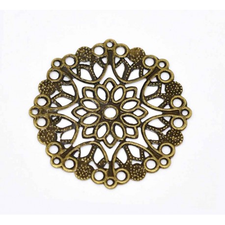 Leisure-Beads - 1x filigranes bronzefarben Ornament 35mm Anhänger / Aufnäher Streudeko - bronzefarben Bastelbedarf