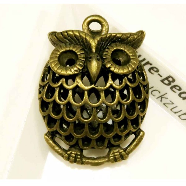 1x bronzefarben Eule Anhänger 33x24mm Schmuckanhänger - Schmuckzubehör - Leisure-Beads DIY