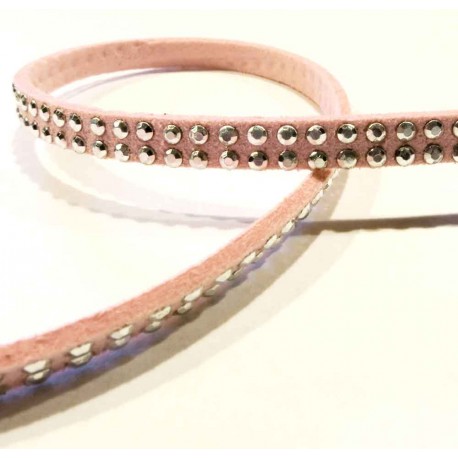 Leisure-Beads - 1m rosa Kunstlederband 5mm mit Nieten Schmuckband in Wildlederoptik für Armbänder - Schmuckzubehör Lederband