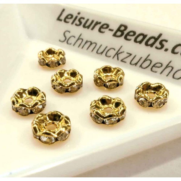 5x goldfarben Strass Rondelle 8mm runde Strassrondelle - Schmuckzubehör Rondell - Leisure-Beads DIY