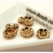 5x goldfarben Strass Rondelle 10mm runde Strassrondelle - Schmuckzubehör Rondell