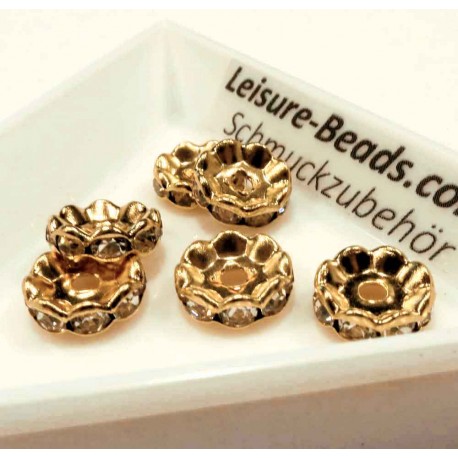 Leisure-Beads - 5x goldfarben Strass Rondelle 10mm runde Strassrondelle - Schmuckzubehör Rondell
