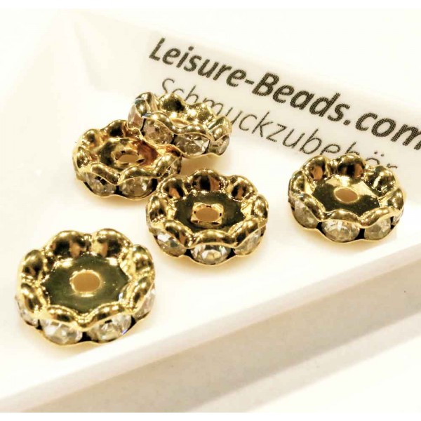 5x goldfarben Strass Rondelle 12mm runde Strassrondelle - Schmuckzubehör Rondell - Leisure-Beads DIY