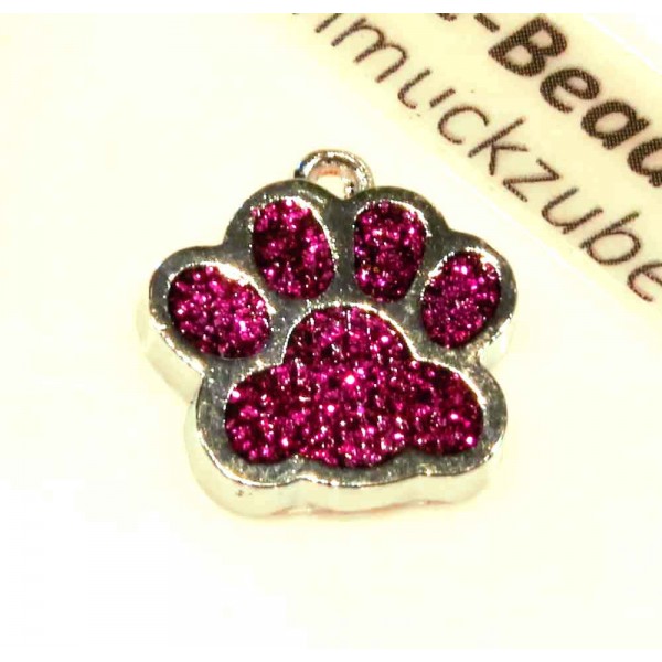 1x pink silberfarben Pfote Anhänger 18x16mm Glitzer Pfotenabdruck - Schmuckzubehör - Leisure-Beads DIY