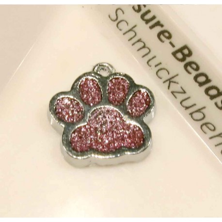 Leisure-Beads - 1x rosa silberfarben Pfote Anhänger 18x16mm Glitzer Pfotenabdruck - Schmuckzubehör