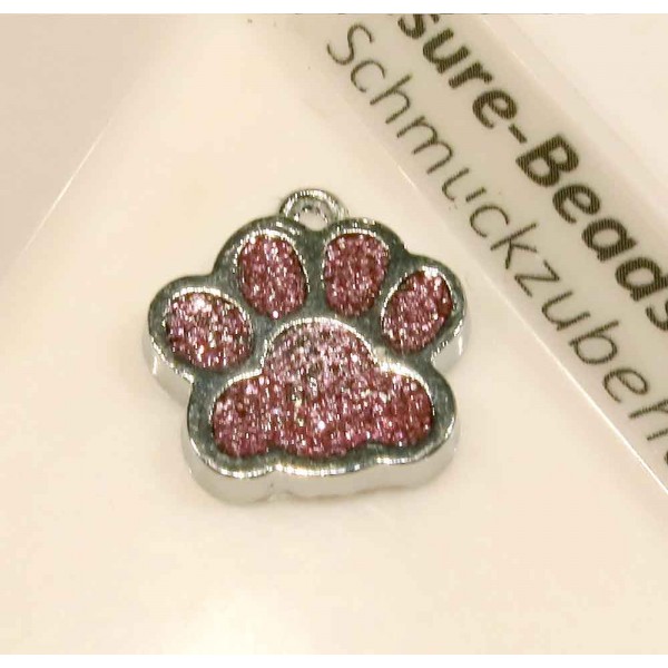 1x rosa silberfarben Pfote Anhänger 18x16mm Glitzer Pfotenabdruck - Schmuckzubehör - Leisure-Beads DIY