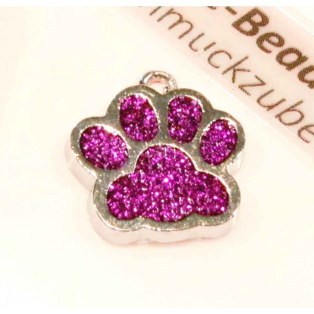 Leisure-Beads - 1x lila silberfarben Pfote Anhänger 18x16mm Glitzer Pfotenabdruck - Schmuckzubehör