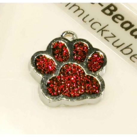 Leisure-Beads - 1x rot silberfarben Pfote Anhänger 18x16mm Glitzer Pfotenabdruck - Schmuckzubehör
