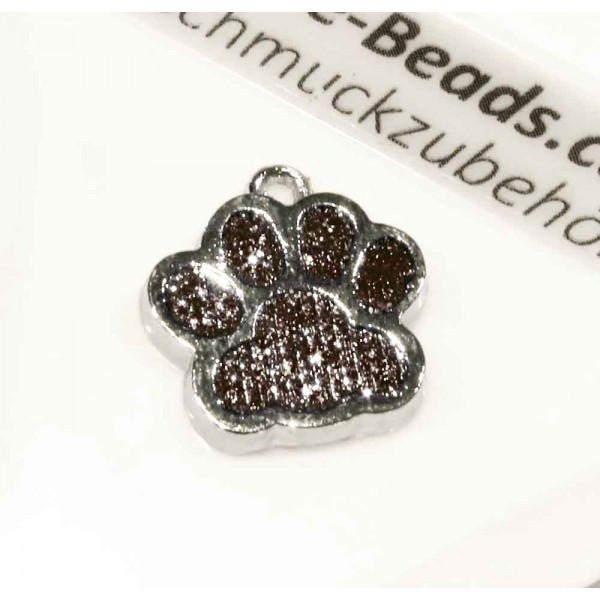 1x schwarz silberfarben Pfote Anhänger 18x16mm Glitzer Pfotenabdruck - Schmuckzubehör - Leisure-Beads DIY