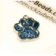 1x blau silber Pfote Anhänger 18x16mm Glitzer Pfotenabdruck - Schmuckzubehör