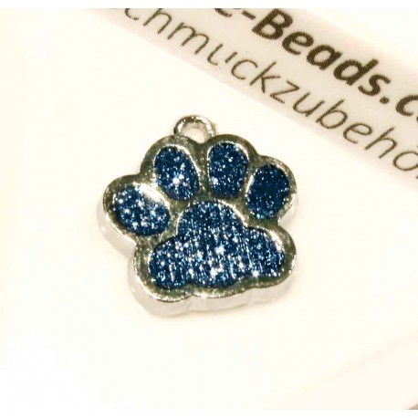 Leisure-Beads - 1x blau silberfarben Pfote Anhänger 18x16mm Glitzer Pfotenabdruck - Schmuckzubehör