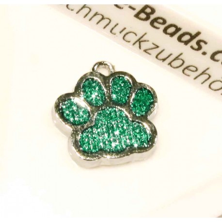 Leisure-Beads - 1x grün silberfarben Pfote Anhänger 18x16mm Glitzer Pfotenabdruck - Schmuckzubehör