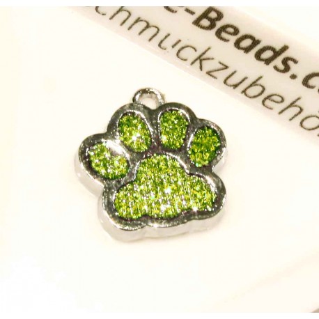 Leisure-Beads - 1x lindgrün silberfarben Pfote Anhänger 18x16mm Glitzer Pfotenabdruck - Schmuckzubehör