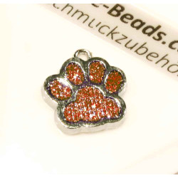Leisure-Beads - 1x orange silberfarben Pfote Anhänger 18x16mm Glitzer Pfotenabdruck - Schmuckzubehör