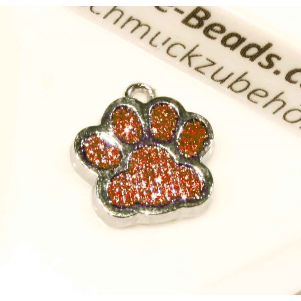 1x orange silberfarben Pfote Anhänger 18x16mm Glitzer Pfotenabdruck - Schmuckzubehör - Leisure-Beads DIY