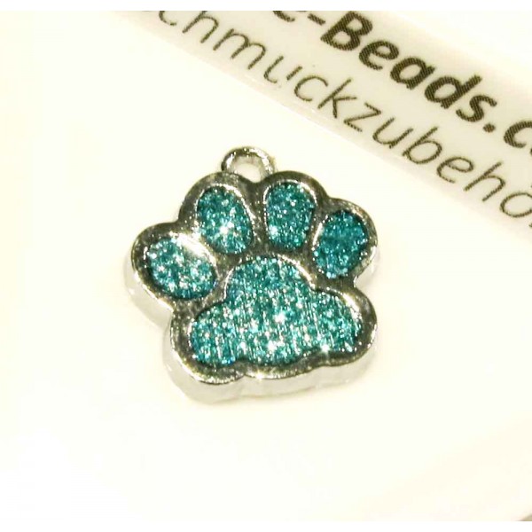 1x türkis silberfarben Pfote Anhänger 18x16mm Glitzer Pfotenabdruck - Schmuckzubehör - Leisure-Beads DIY