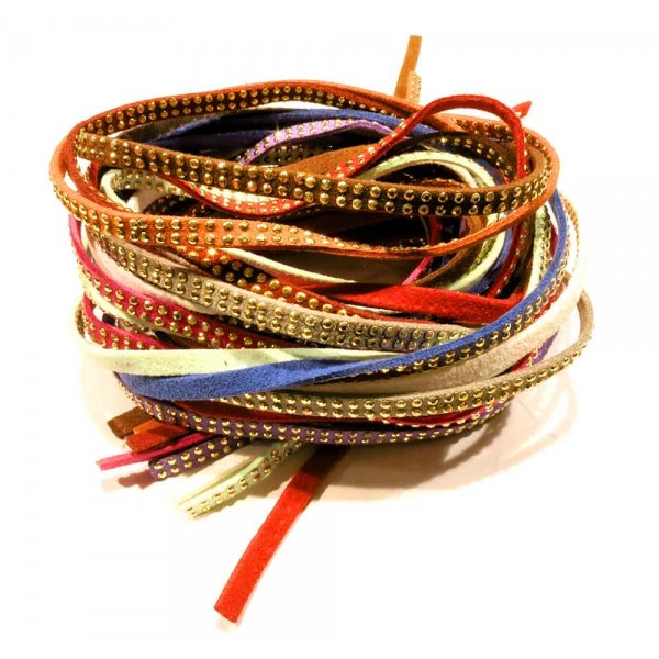 10x 95cm Kunstlederband 5mm mit Nieten im bunten Mix Schmuckband in Wildlederoptik für Armbänder - Schmuckzubehör Lederband - Leisure-Beads DIY