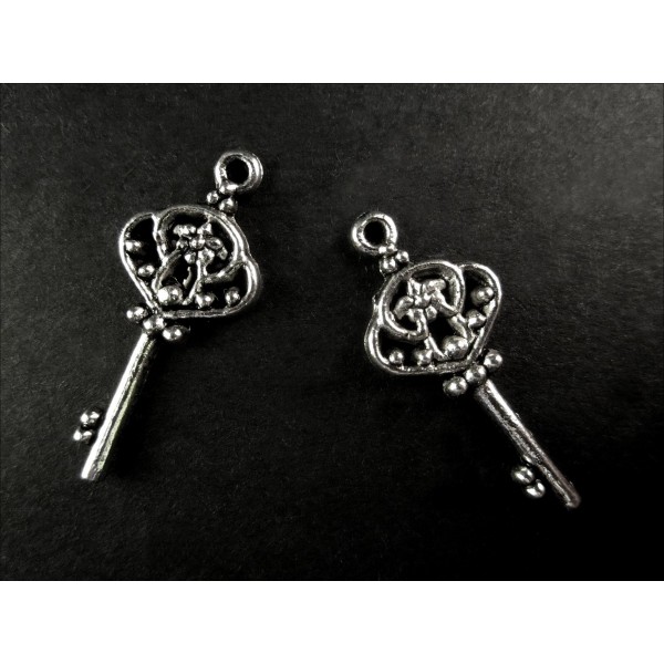 2x silberfarben Schlüssel 11x27mm Schmuckanhänger - Schmuckzubehör - Leisure-Beads DIY