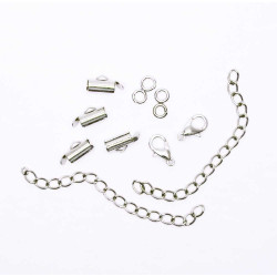 4x 10mm silber Perlenband Verbinder und Verlängerungskettchen als Set - Schmuckzubehör