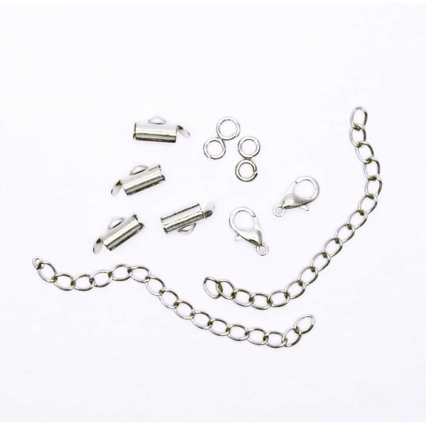 4x 10mm silberfarbene Perlenband Verbinder und Verlängerungskettchen als Set - Schmuckzubehör - Leisure-Beads DIY