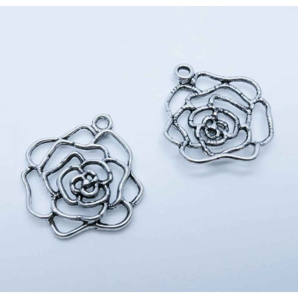 1x silberfarben Rose Anhänger 29x26mm Schmuckanhänger - Schmuckzubehör - Leisure-Beads DIY