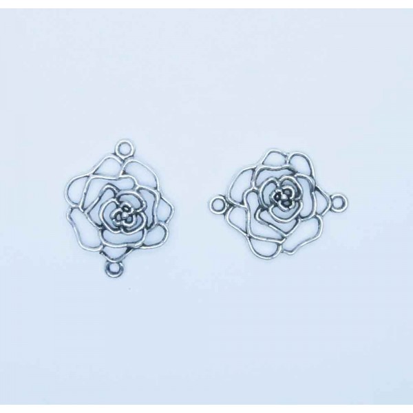 1x silberfarbene Kettenverbinder Rose 33x26x5mm Kettenverteiler - Schmuckzubehör - Leisure-Beads DIY