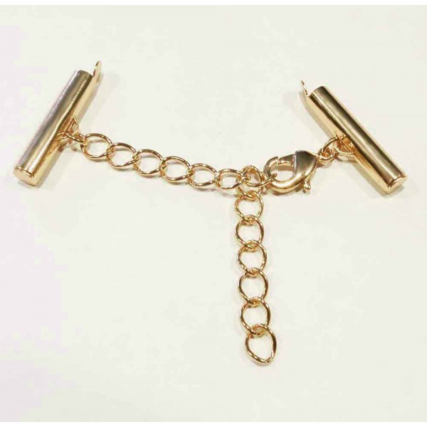 1x goldfarben 20mm Perlenband Verbinder Set mit Karabiner und Kettchen - Schmuckzubehör - Leisure-Beads DIY