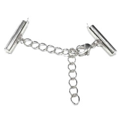 Leisure-Beads - 1x silberfarben 20mm Perlenband Verbinder Set mit Karabiner und Kettchen - Schmuckzubehör