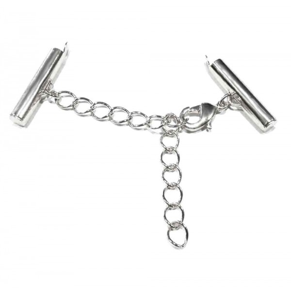 1x silberfarben 20mm Perlenband Verbinder Set mit Karabiner und Kettchen - Schmuckzubehör - Leisure-Beads DIY