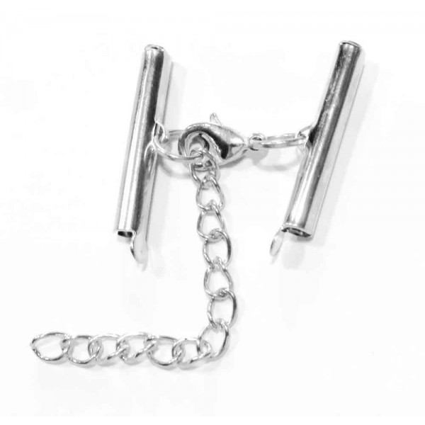 1x silberfarben 25mm Perlenband Verbinder Set mit Karabiner und Kettchen - Schmuckzubehör - Leisure-Beads DIY