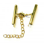 1x goldfarben 25mm Perlenband Verbinder Set mit Karabiner und Kettchen - Schmuckzubehör