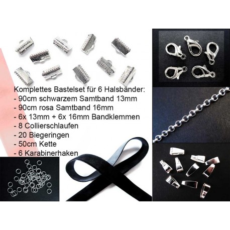 Leisure-Beads - Bastelset für 13mm + 16mm Halsband mit Samtband und Verschlüssen - Schmuckzubehör