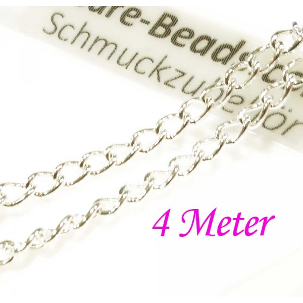 4m hellsilberfarbene Eisenkette 3x4x0,8mm Gliederkette - Schmuckzubehör - Leisure-Beads DIY