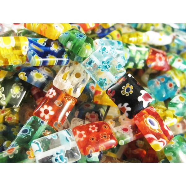 38 Stück Millefioriperlen 10x8mm bunter Mix Rechteck - Schmuckzubehör - Leisure-Beads DIY
