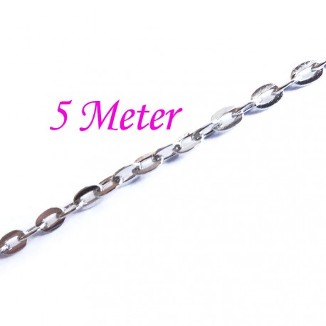 Leisure-Beads - 5m silberfarbene Kette 5x3mm silberfarbene Schmuckkette Gliederkette - Schmuckzubehör