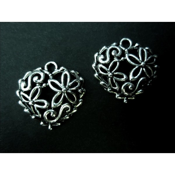 2x silberfarben Herz Anhänger 20x20mm Schmuckanhänger - Schmuckzubehör - Leisure-Beads DIY