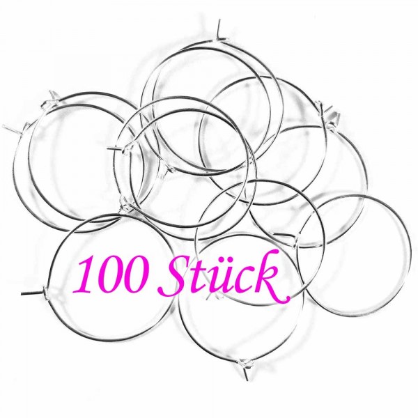 100x Creolen 29x25mm hellsilberfarben Weinglasringe - Tischdeko Weinglasringe - Leisure-Beads DIY