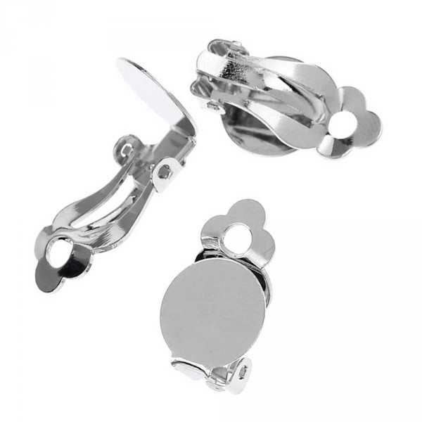 2x silberfarben Ohrclips 10x19mm zum Bekleben - Schmuckzubehör Ohrclips - Leisure-Beads DIY