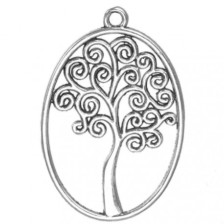 Leisure-Beads - 1x ovaler silberfarben Baum Anhänger 40x27mm Schmuckanhänger - Schmuckzubehör