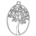 1x ovaler silberfarben Baum Anhänger 40x27mm Schmuckanhänger - Schmuckzubehör
