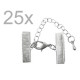 25x 20mm Bandklemme silber Verschluss mit Karabiner und Kette silberfarben - Schmuckzubehör