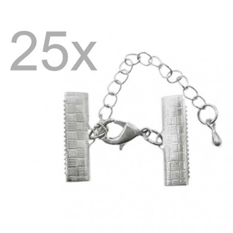 Leisure-Beads - 25x 20mm silberfarbene Bandklemmen Verschluss mit Karabiner und Kette - Schmuckzubehör