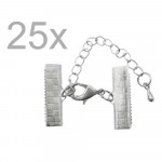 25x 20mm silberfarbene Bandklemmen Verschluss mit Karabiner und Kette - Schmuckzubehör