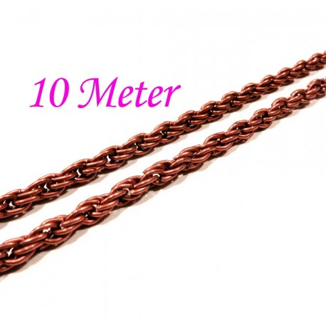 Leisure-Beads - 10m kupferfarbene Kette 3mm kupferfarben Kordelkette - Schmuckzubehör