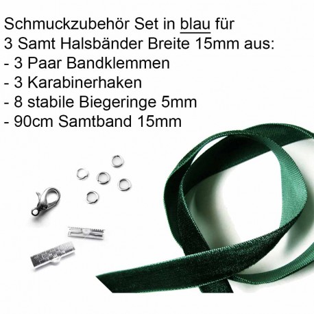 Leisure-Beads - Schmuckzubehör Set grün für 15mm Halsband mit Samtband - Schmuckzubehör Set