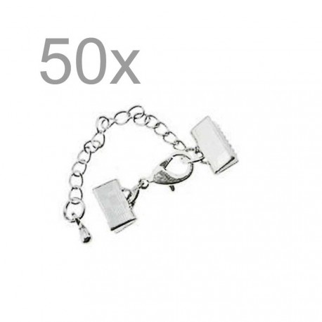 Leisure-Beads - 50x 10mm Bandklemme silberfarbener Verschluss mit Karabiner und Kette silberfarben - Schmuckzubehör