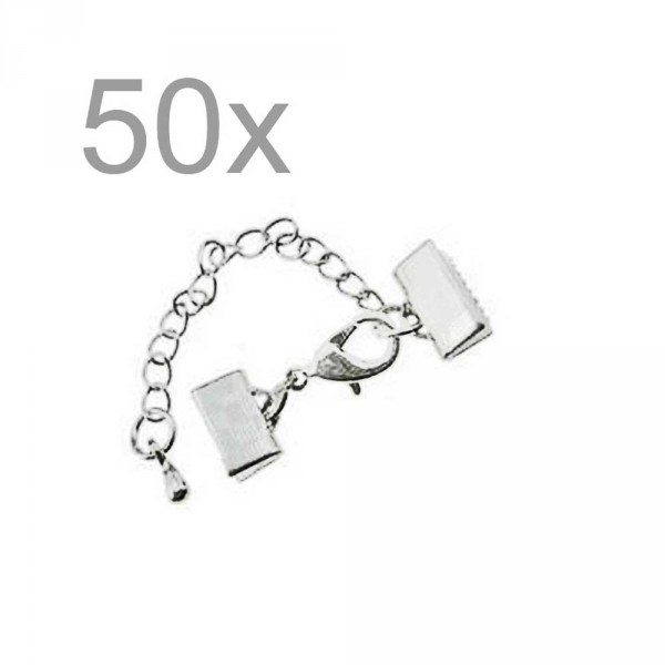 50x 10mm Bandklemme silberfarbener Verschluss mit Karabiner und Kette silberfarben - Schmuckzubehör - Leisure-Beads DIY