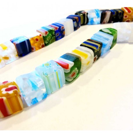 Leisure-Beads - Strang bunte Millefiori Perlen Würfel 8mm 43 Stück - Schmuckzubehör