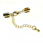 1x goldfarben Klemmverschluss 35x5mm Endkappe mit Karabiner - Schmuckzubehör Endkappe