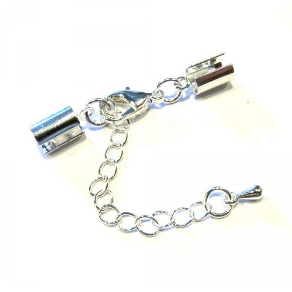 1x silberfarben Klemmverschluss 35x5mm Endkappe mit Karabiner - Schmuckzubehör Endkappe - Leisure-Beads DIY
